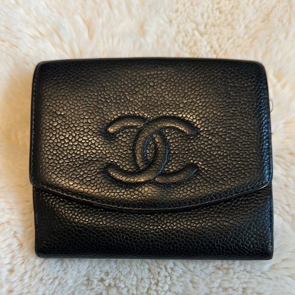 CHANEL Handbags - CHANEL Caviar Black Compact Wallet